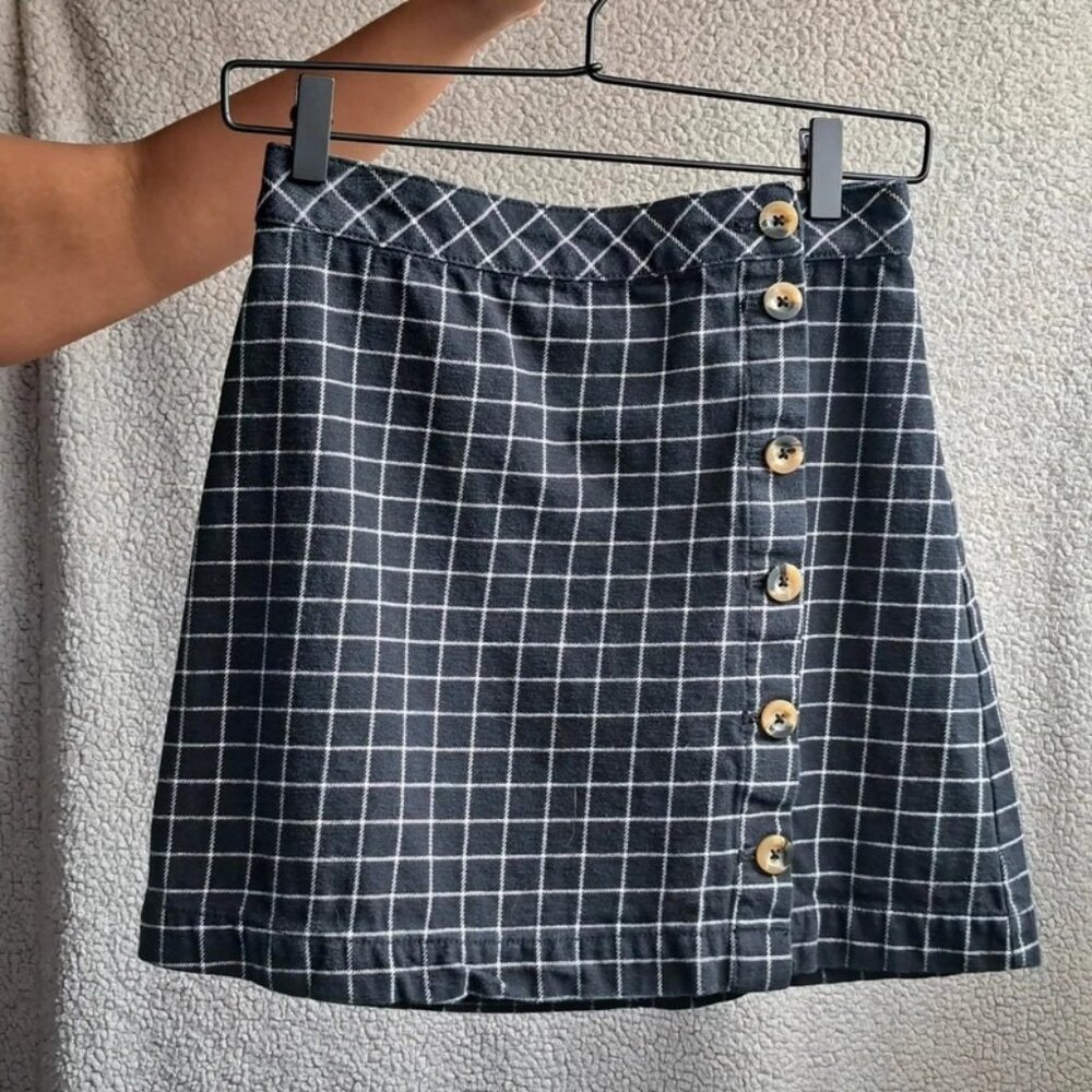 Black Mini Skirt with White Grid Pattern